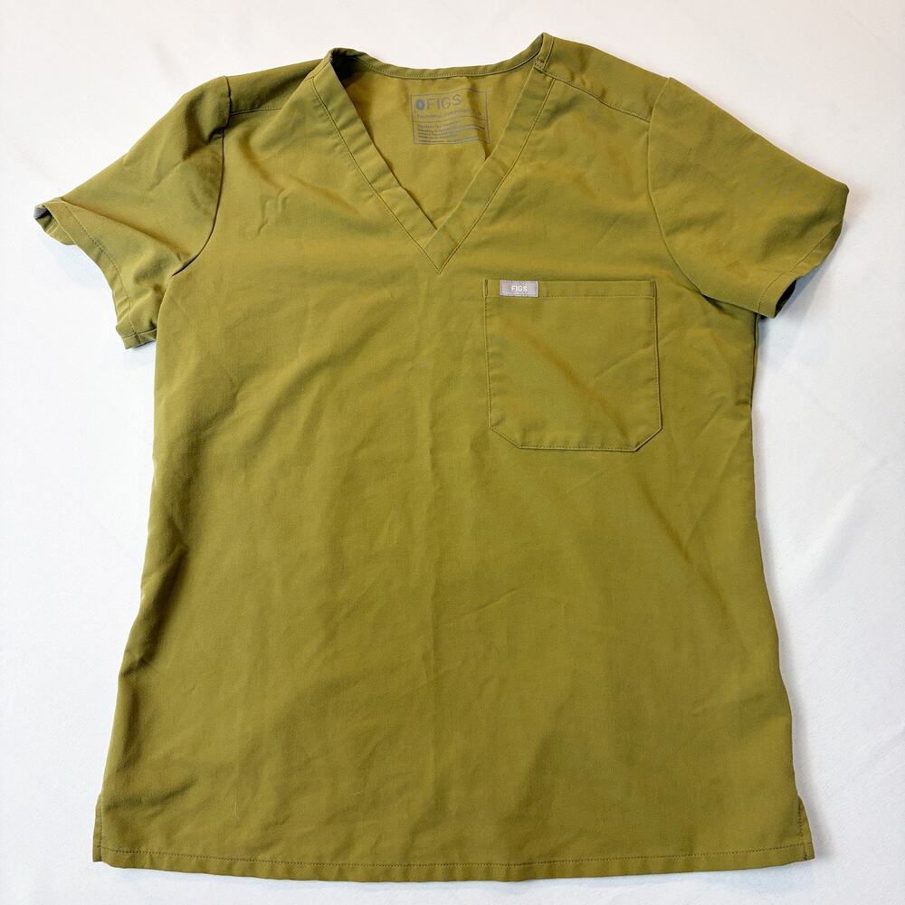 Figs Technical Collection Unisex Sz S Olive Green VNeck Short Sleeve Scrub Top